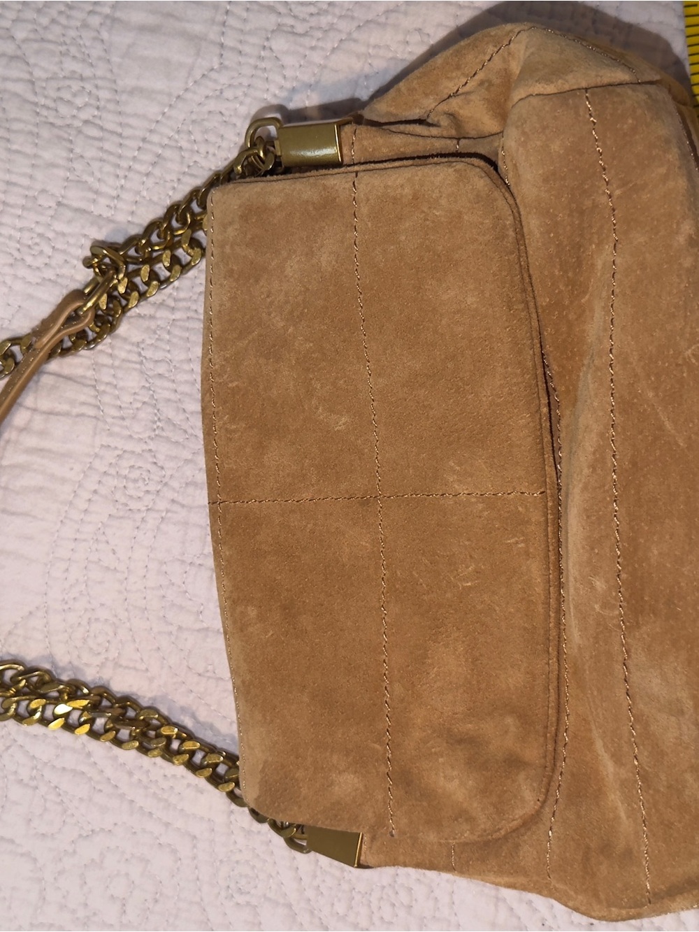 Zara Tan Suede Shoulder Bag with Gold Chain
